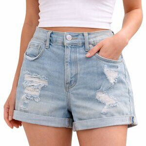 Old Navy Boyfriend Denim Shorts Light Wash Distressed Cuffed Casual Summer